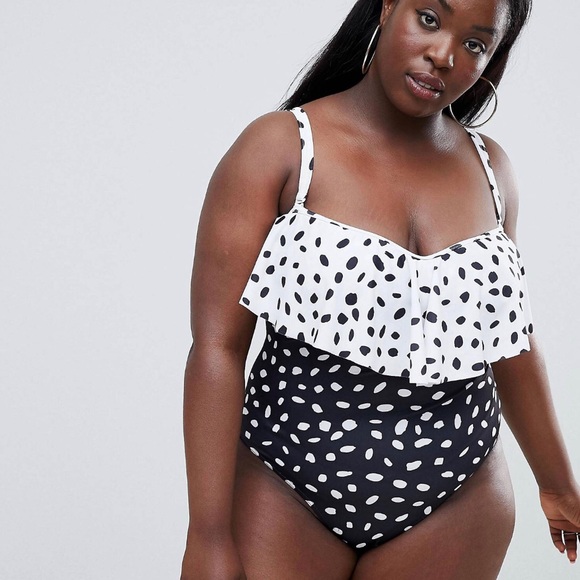 ASOS Curve Other - ASOS Polka Dot 1pc Floaty Bandeau Swimsuit